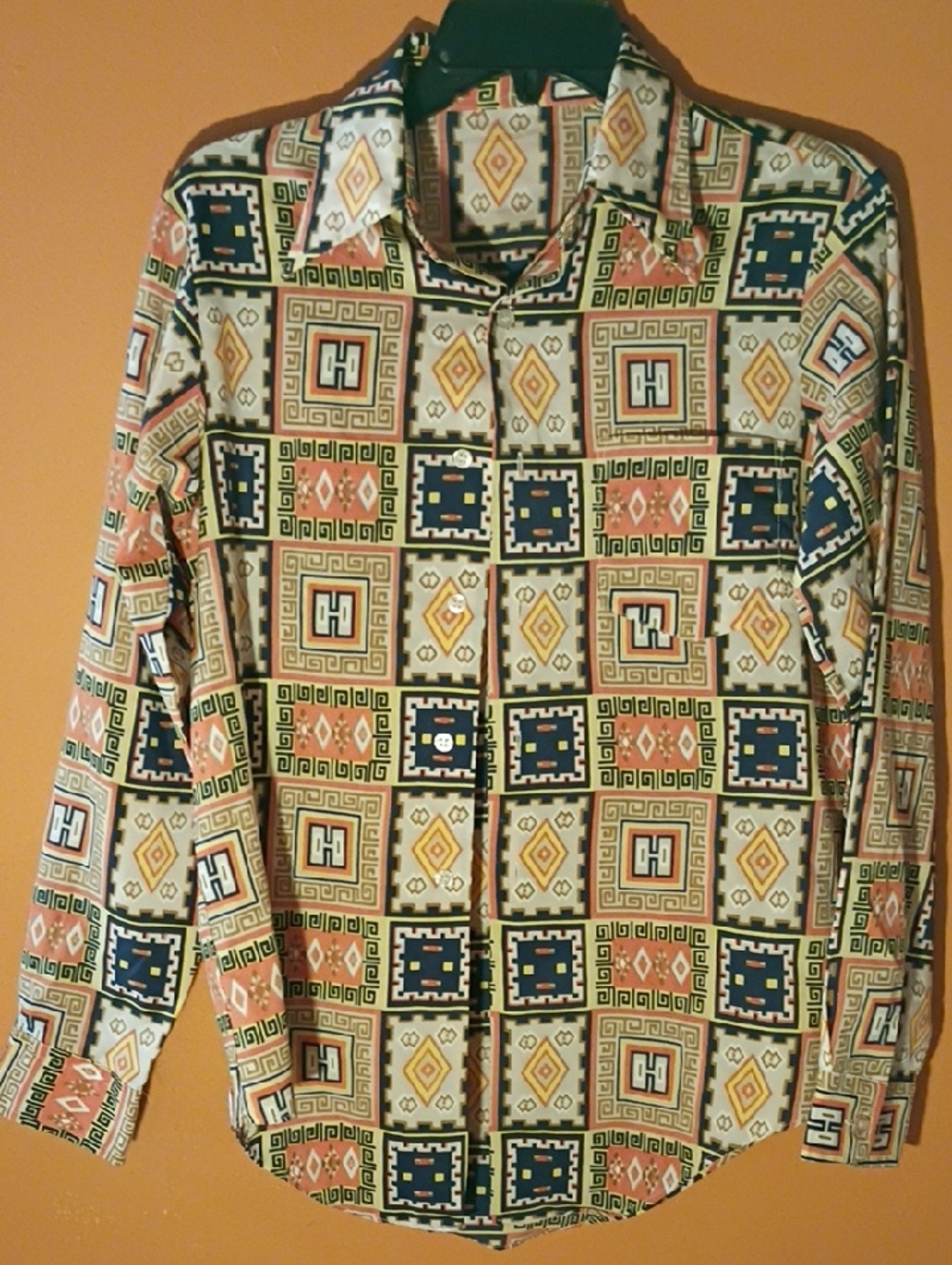 Casual Geometric Print Button-Down Shirt - Multicolor